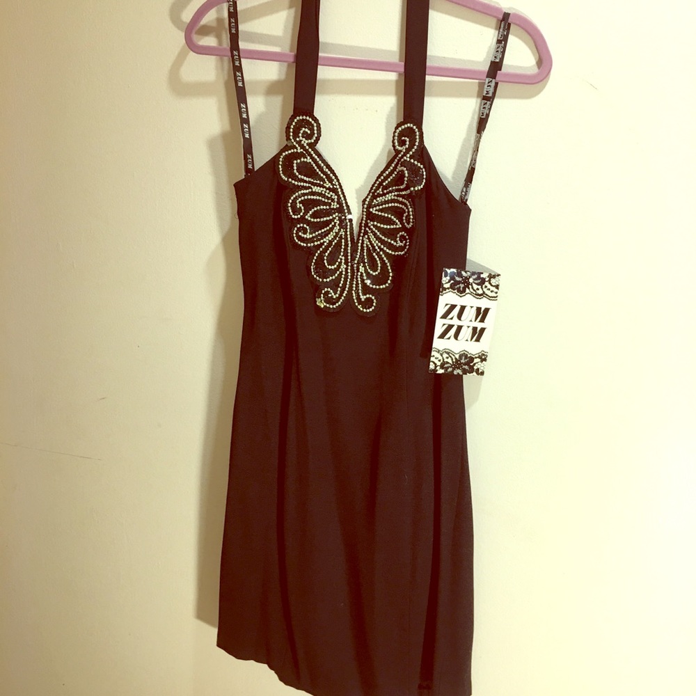 Vintage black halter evening dress mini